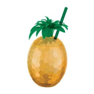 Amscan Gold Pineapple Plastic Cup & Straw Multicoloured
