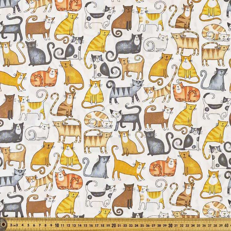 Lotsa Cats Printed 112 cm Cotton Poplin Fabric White 112 cm