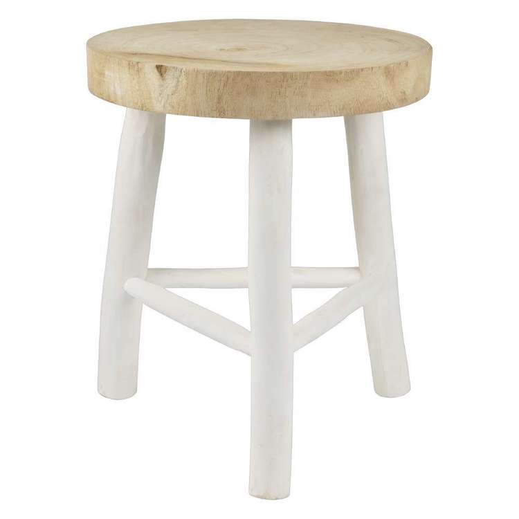 Ombre Home Country Living Wooden Stool White & Natural 35 x 42 cm