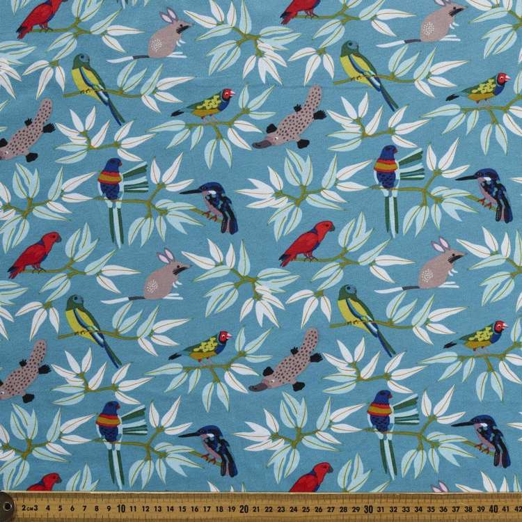 Jocelyn Proust Animals Printed Organic Cotton Jersey Fabric Teal
