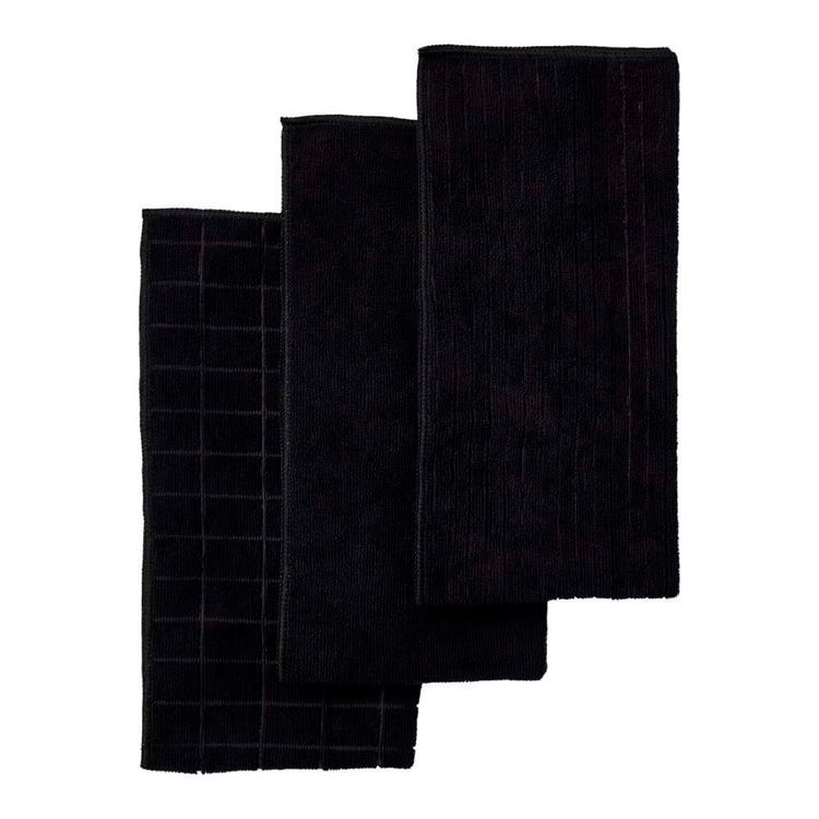 Mode Home Calva Microfibre Tea Towels 3 Pack Black 50 x 70 cm