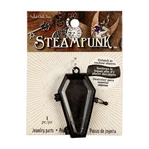 Steampunk Metallic Glass Coffin Locket Pendant Black