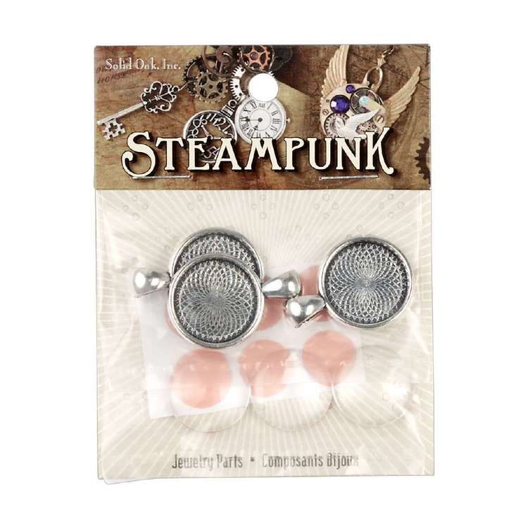 Steampunk Metallic Indi Round Pendant 3 Pack Antique Silver