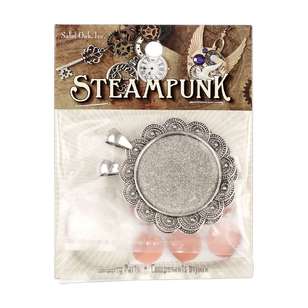 Steampunk Metallic Indi Round Pendant 2 Pack Antique Silver 30 mm