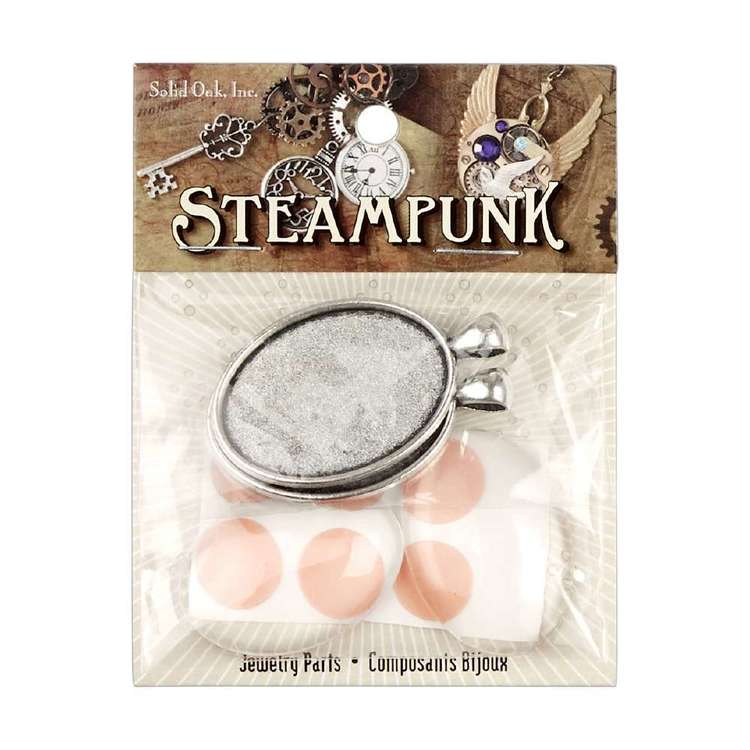 Steampunk Metallic Indi Oval Pendant 2 Pack Antique Silver 35 x 25 mm