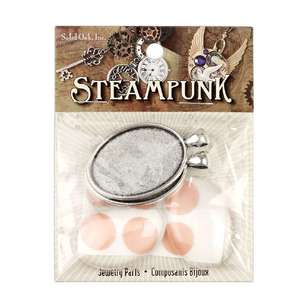 Steampunk Metallic Indi Oval Pendant 2 Pack Antique Silver 35 x 25 mm
