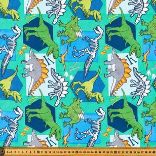 Dino Multipurpose Cotton Fabric Green & Multicoloured 120 cm