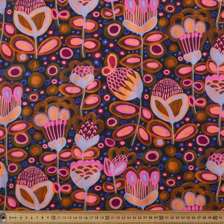 Kirsten Katz Boho Stitched Curtain Fabric Purple & Multicoloured 150 cm