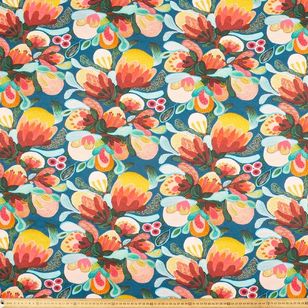 Kirsten Katz Bush Flora Curtain Fabric Teal & Multicoloured 150 cm