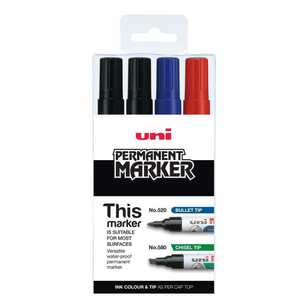 Uni-Ball Uni Bullet Tip Multicoloured Permanent Marker 4 Pack Multicoloured