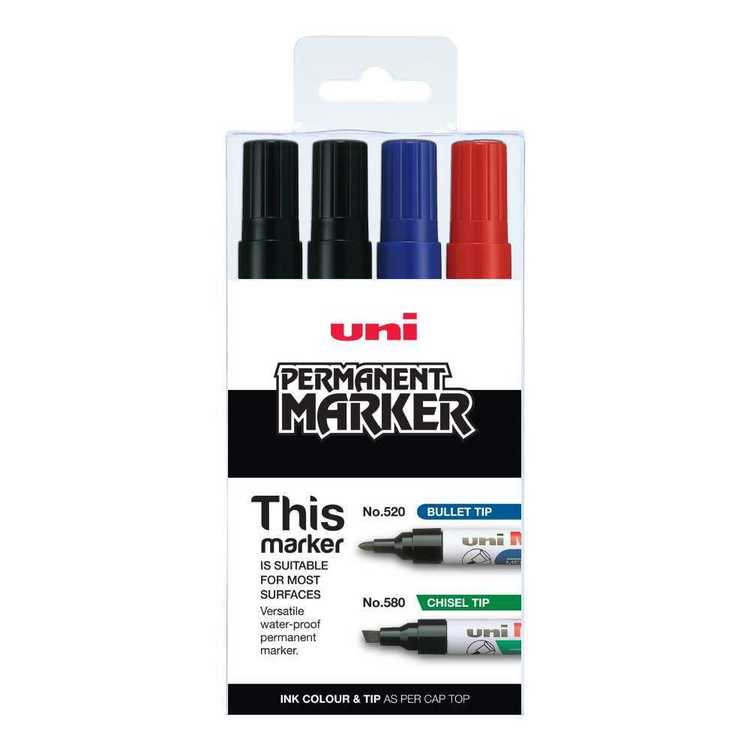 Uni-Ball Uni Bullet Tip Multicoloured Permanent Marker 4 Pack
