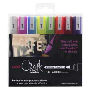 Uni-Ball Uni Liquid Chalk Marker Bullet Tip Pen 8 Pack Multicoloured