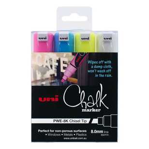 Uni-Ball Uni Liquid Chalk Marker Chisel Tip Pen 4 Pack Multicoloured