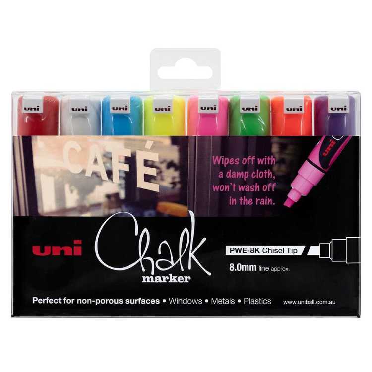 Uni-Ball Uni Liquid Chalk Marker Chisel Tip Pen 8 Pack