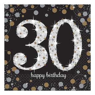 Amscan Sparkling Celebration 30th Birthday Lunch Napkins 16 Pack Multicoloured