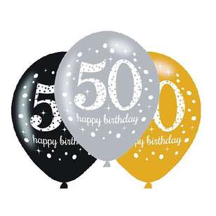 Amscan Sparkling Celebration 50th Latex Balloons 6 Pack Multicoloured 30 cm