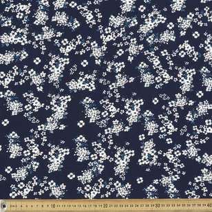 Oriental Blossom Printed 135 cm Rayon Fabric Navy 135 cm