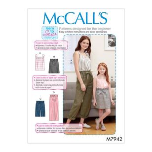 McCall's Pattern M7942 Learn To Sew For Fun Misses', Children's and Girls' Top, Skirt, Shorts and Pants