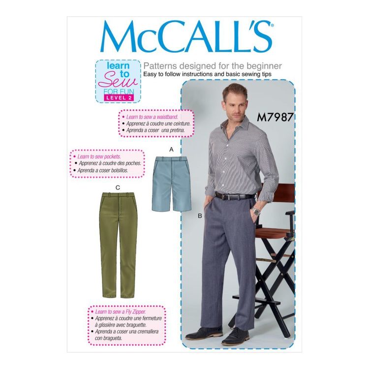 McCall's Pattern M7987 Learn To Sew For Fun Men's Shorts and Pants