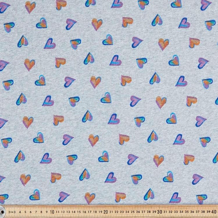 Heart Printed 148 cm Cotton French Terry Fabric Grey Marle 148 cm