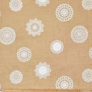 Doily Printed Hessian Fabric Natural & White 120 cm