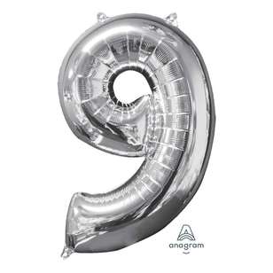 Anagram Number 9 Foil Balloon Silver 66 cm