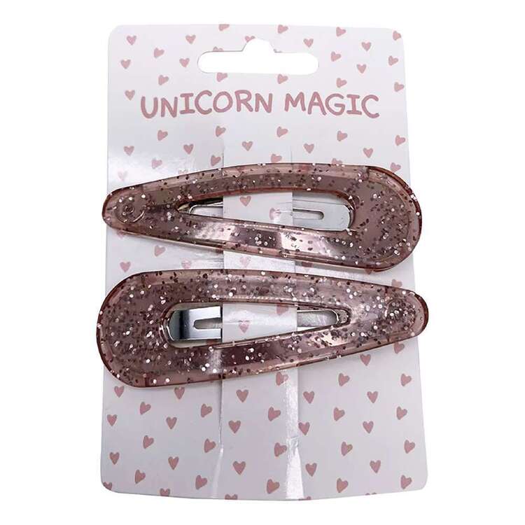 Unicorn Magic Glitter Resin Snap Hair Clips 2 Pack Pink