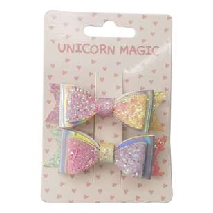Unicorn Magic Rainbow Bow Hair Clips 2 Pack Multicoloured