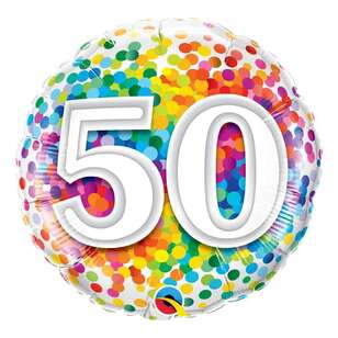 Qualatex 50th Rainbow Confetti Round Foil Balloon Rainbow 18 Inches