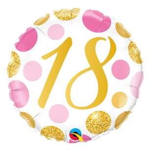 Qualatex 18th Dots Round Foil Balloon Pink & Gold 18 Inches
