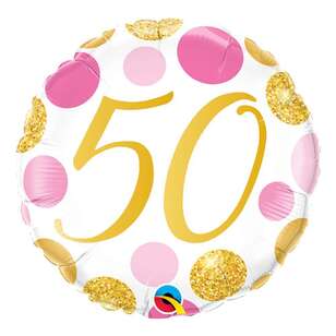 Qualatex 50th Dots Round Foil Balloon Pink & Gold 18 Inches