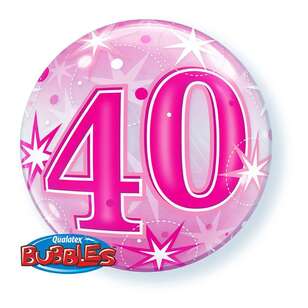 Qualatex 40th Starburst Sparkle Bubble Balloon Pink 22 in