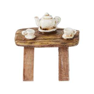 Fairy Village Mini Fairy Tea Table Cream & Brown 5 cm