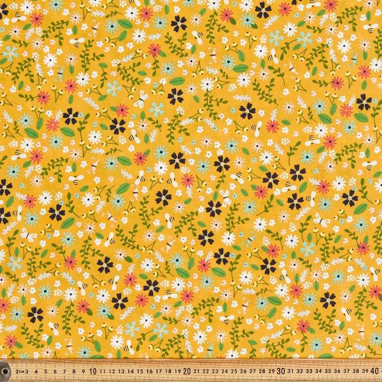 Working Bee Printed 112 cm Country Garden TC Fabric Mustard
