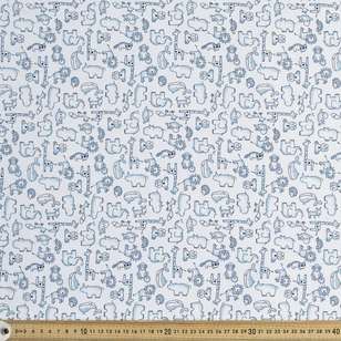 Animals Printed 112 cm Organic Cotton Jersey White & Blue 112 cm