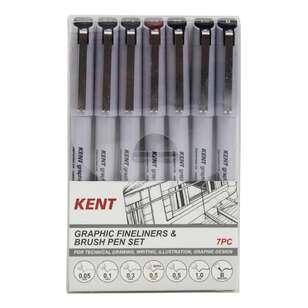 Kent Graphic Fineliner & Brush Pen Set of 7 Multicoloured