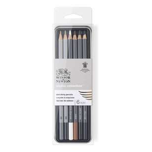 Winsor & Newton Set Of 6 Studio Sketching Pencil Tin Multicoloured