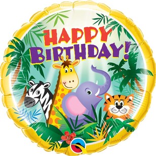 Qualatex Round Jungle Friends Birthday Foil Balloon Multicoloured 45 cm