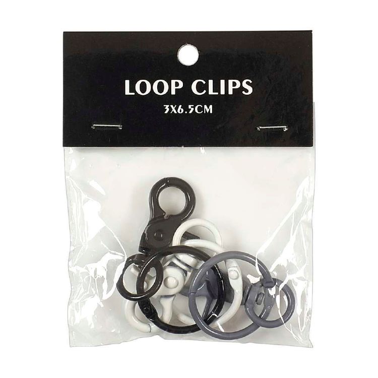 Loop Clips 3 Pack Black, White & Grey 3 x 6.5 cm