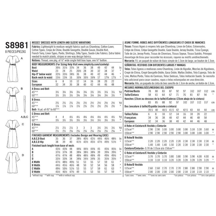 Simplicity S8981 Misses' Front Tie Dresses Pattern 14 - 22 (Paper)