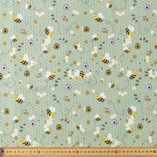 Bees Printed 112 cm Flannelette Fabric Sage Green 112 cm