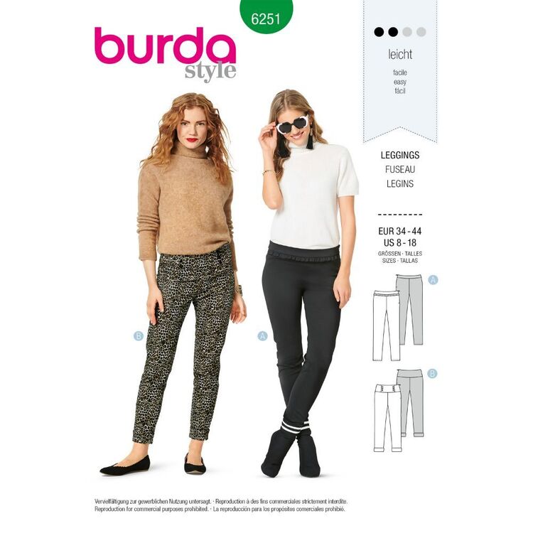 Burda Style Pattern 6251 Misses' Leggings, Designed for Two-Way Stretch ...