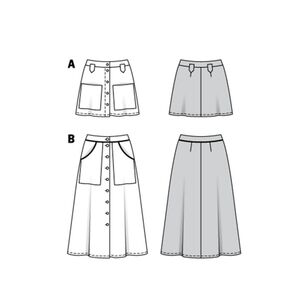 Burda Style Pattern 6252 Misses' Skirts, Front Fastening, Mini or Midi Length with Pocket Variations 8 - 18