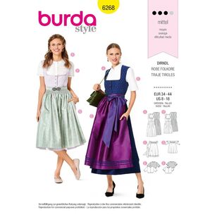 Burda Style Pattern 6268 Misses' Jumper Dress in Dirndl-Style, Blouse and Apron 8 - 18