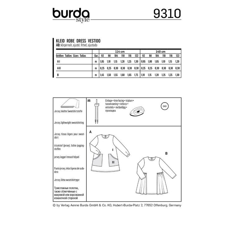 Burda Sewing Pattern 9310 Children's Dresses White 2 - 7 Years