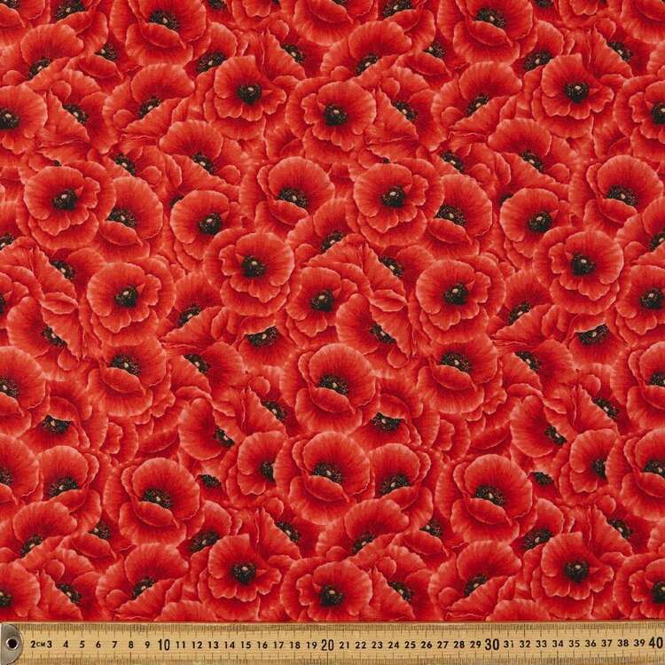 Packed Poppies Cotton Fabric Poppy 112 cm