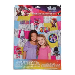 Amscan Trolls World Tour Deluxe Decorating Backdrop Kit Blue, Red & Yellow