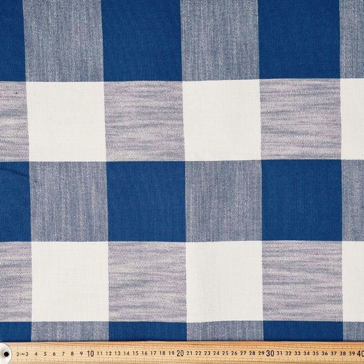 Farmhouse Upholstery Check Fabric Navy 140 cm
