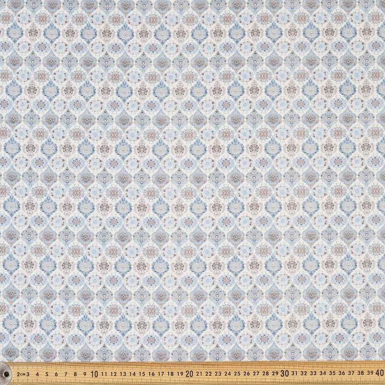 Tiles Digital Printed 142 cm Combed Cotton Sateen Fabric Blue 142 cm
