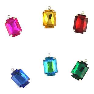 Ribtex Style & Grace Rhinestone Rectangle Charms 6 Pack Red, Green & Blue 10 x 14 mm